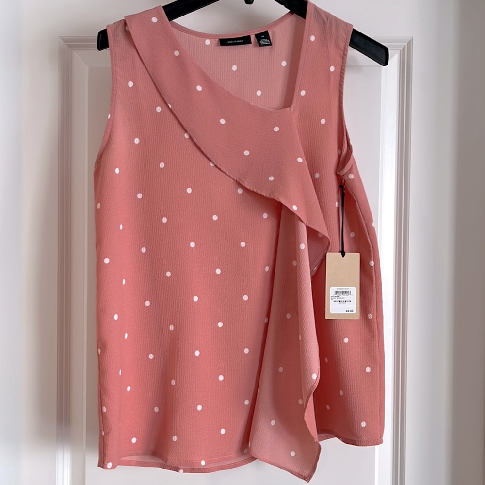Halogen Pink Polka Dot Ruffle Sleeveless Top NWT